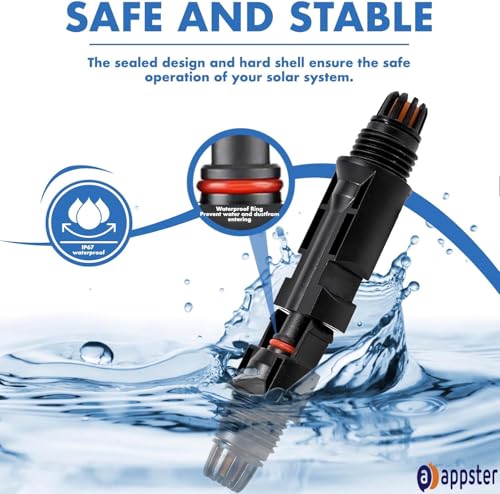 Image of 5 Pairs MC4 Solar Wire Connectors | 1000V 30A Waterproof Male Female Cable Extension Kit | PV Panel Plug with Copper Pin & Secure Locking for Solar Panel Installation (Set of 5 Pairs)