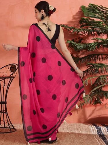 Image of Satrani Women's Linen Printed Saree with Unstitched Blouse Piece