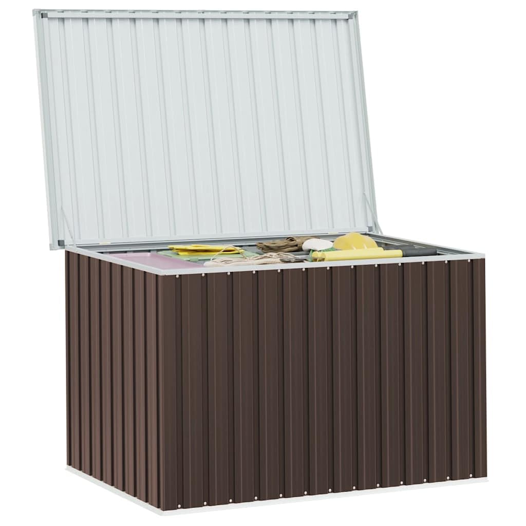 Baule da giardino marrone, 149 x 99 x 93 cm, resistente alle intemperie, con robusto telaio in acciaio zincato, per cuscini, coperte, giocattoli e attrezzi da giardino, ideale per terrazze