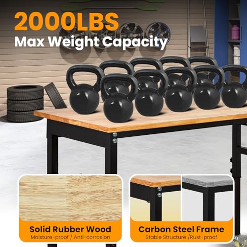 Image of 48 inch Adjustable Workbench, 8-Level Height Adjustable Rolling Work Table with Casters & Scale, Sit & Stand 2-in-1 Garage Tool Table with Pegboard & Hooks, for Workshop, Warehouse, DIY Projects