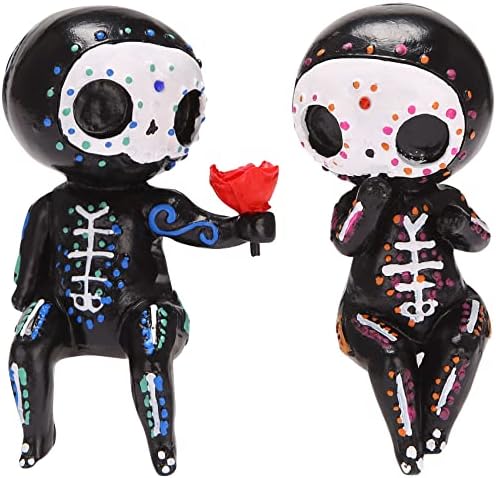 sunwes 2Pcs Crafts Resin Sugar Skull Couple Statue Statue Lovers Figurine Holding