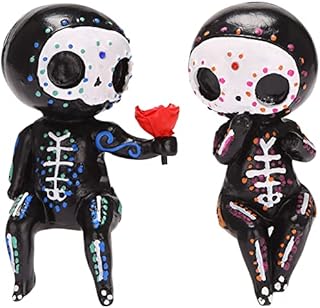 sunwes 2Pcs Crafts Resin Sugar Skull Couple Statue Statue Lovers Figurine Holding