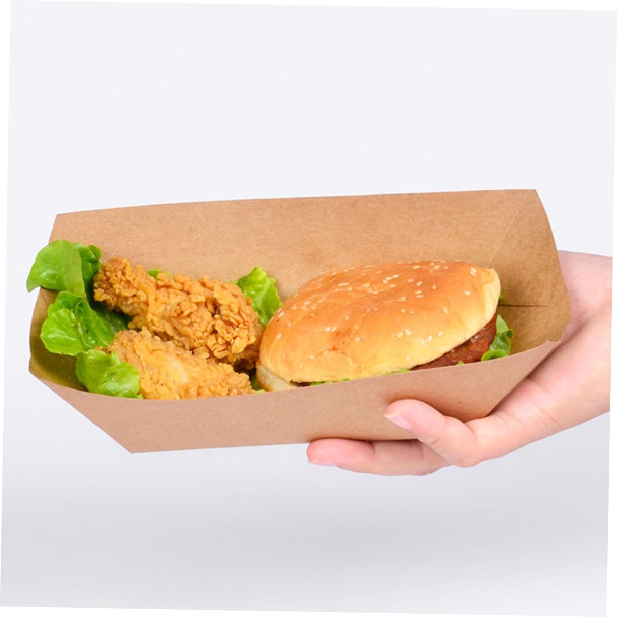 NUOBESTY 100pcs Oil-proof Paper Food Boxes for Fried Snacks French Fries Takeout Kraft Paper Containers Disposable Food Packaging Boxes for Restaurants and Catering