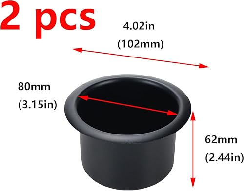 Miniatura 2 de Antrader 2 portavasos de aleación de aluminio, insertos de repuesto para sofábarcosofá reclinableautomóvil, negro, tamaño exterior de 102 × 2.441