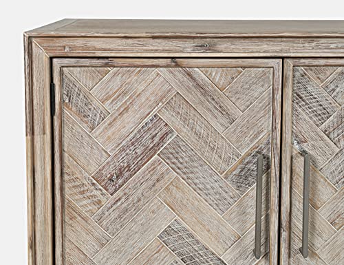 Image of Jofran 79 inch Acacia Wood Four Door Accent Cabinet with Adjustable Shelves, Mid-Century Modern Storage Cabinet for Living Room, Grey Wash