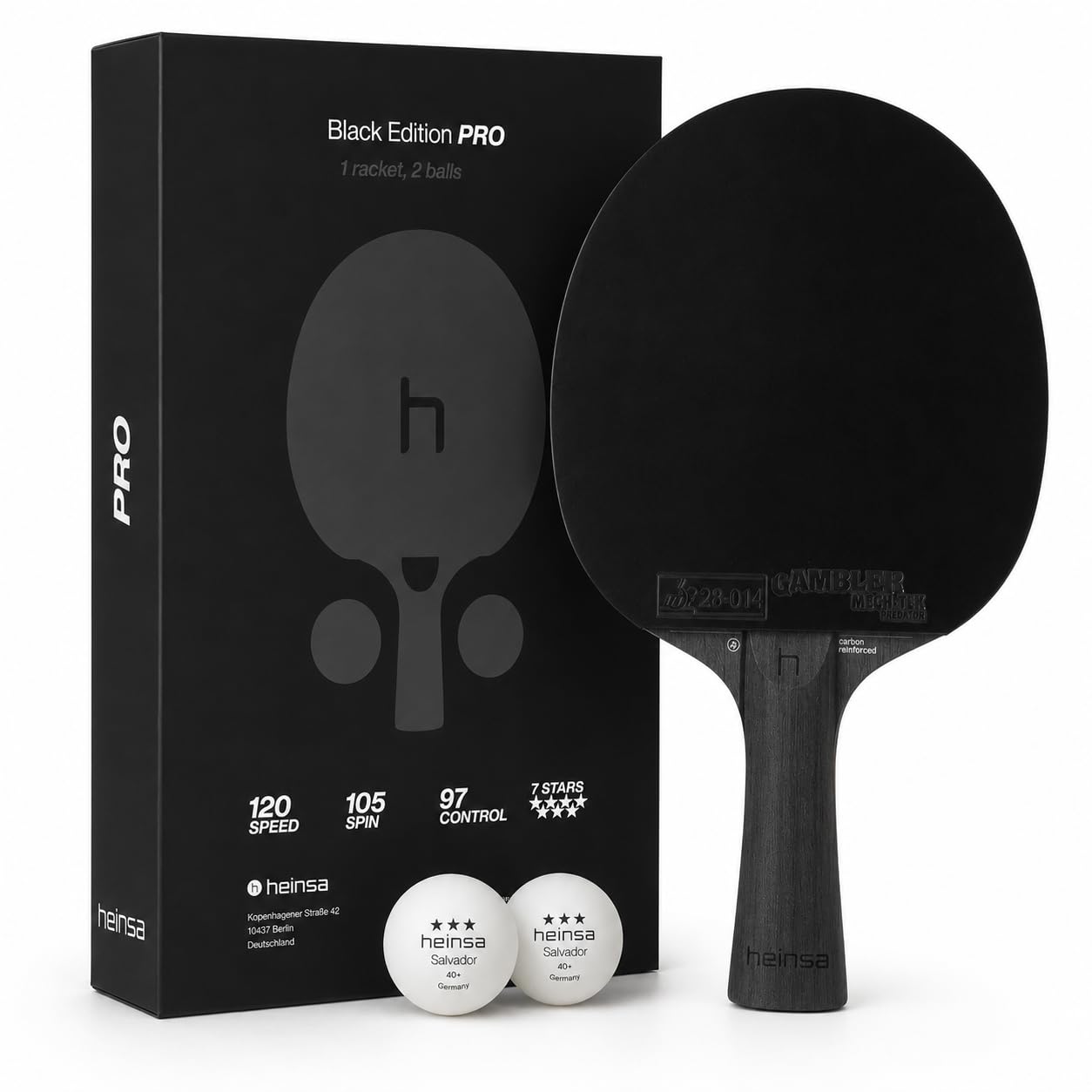Black Edition Pro – Carbon Tischtennisschläger mit Mech-Tek Predator Belag (2,1 mm), ITTF-zugelassen – Spin, Speed & Kontrolle