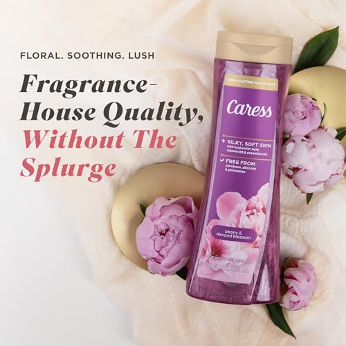 Image of Caress Peony & Almond Blossom Body Wash, Hyaluronic Acid & Vitamin B3 for Moisturized, Silky Soft Skin, Long-Lasting Floral Bouquet Fragrance, 20 fl oz (4 Pack)
