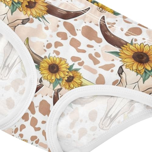 Cow Skulls Sunflowers Panties for Girl Toddler Underwear Floral Cotton Artistic Briefs Undies Kids 2t4