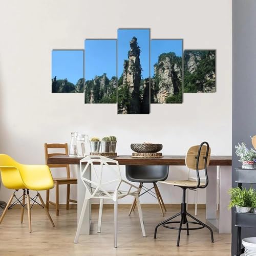 Tableau 5 pièces paysage d'arbres alpins avec cadre 100x50 cm décoration murale moderne toile