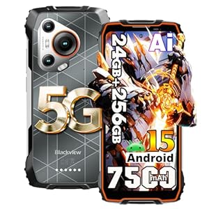 Blackview BL7000 5G Outdoor Handys ohne Vertrag Android 15, 24GB+256GB/2TB AI Handy, 6, 78" FHD+ Baustellenhandy, 50MP+32MP, 7500mAh, 5G Outdoor Smartphone Wasserdicht IP68, 4G LTE/NFC/GPS/OTG, Orange