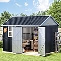 Grovellis 8x10 FT Outdoor Metal Storage Shed, Single Door, 1 Clear Window, Tool Shed for Garden, Patio, Backyard Nightblue