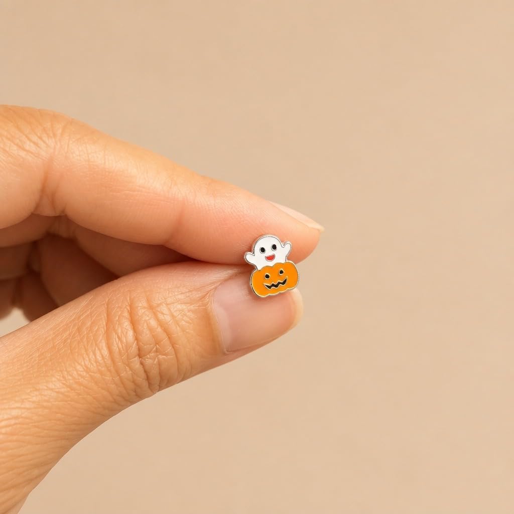 ICYROSE 925 Sterling Silver Halloween Tiny Dainty Stud Earrings for Small Earlobe Second Third Ear Piercings Delicate Spooky Stackable Studs or lovely choice for little ones.