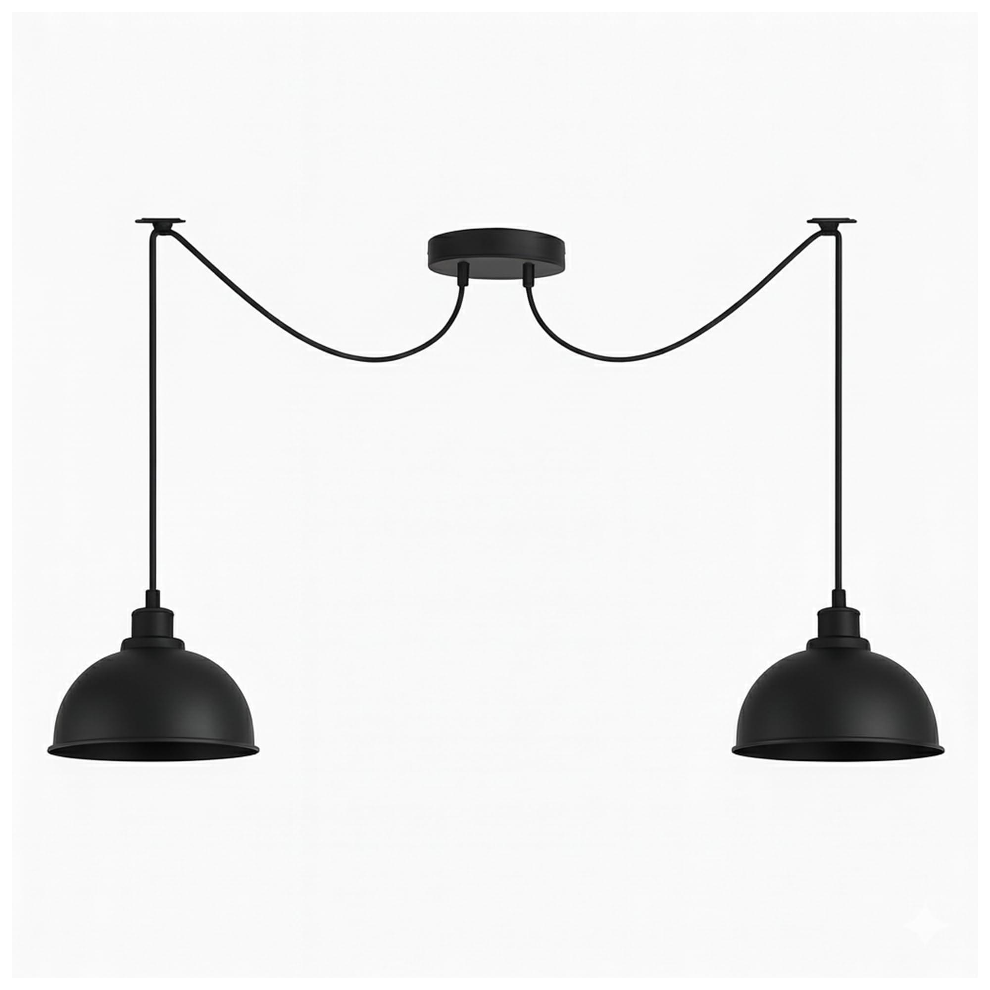 DC VOLTAGE Black Inner Black 21cm Metal Spider Pendant Light E27 Height Adjustable Retro Easy Fit Curvy Light Shade for Living Room Bedroom Bathroom Hallway Balcony Stairs. (Two Head Pendant Light)