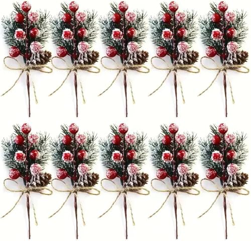 SUNKURO 10 Stück Künstliche Tannenzweige mit Beeren, Weihnachten...