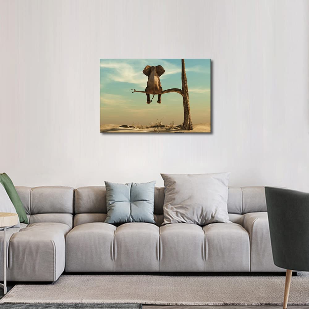 Canvas Wall Art Canvas Wall Art Wall Art Cute Animals Picture Ready to Hang for Home Decorations Children's Room Wall Decor 16x24inch (40x60cm) -An Elephant sits on a Branch - Image 3