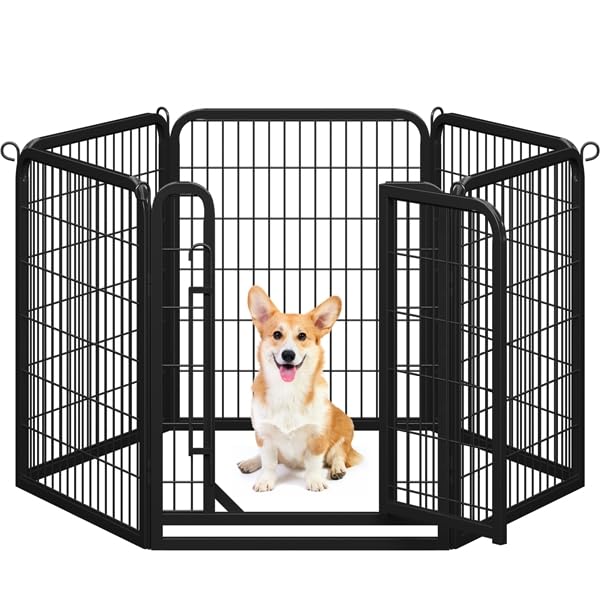 Yaheetech Parc pour Chien Cage pour Chiens 6 Panneaux Enclos en métal Parc à Chiot Rongeur Lapin Interieur Clôture Chiots Exterieur 80 cm avec Porte