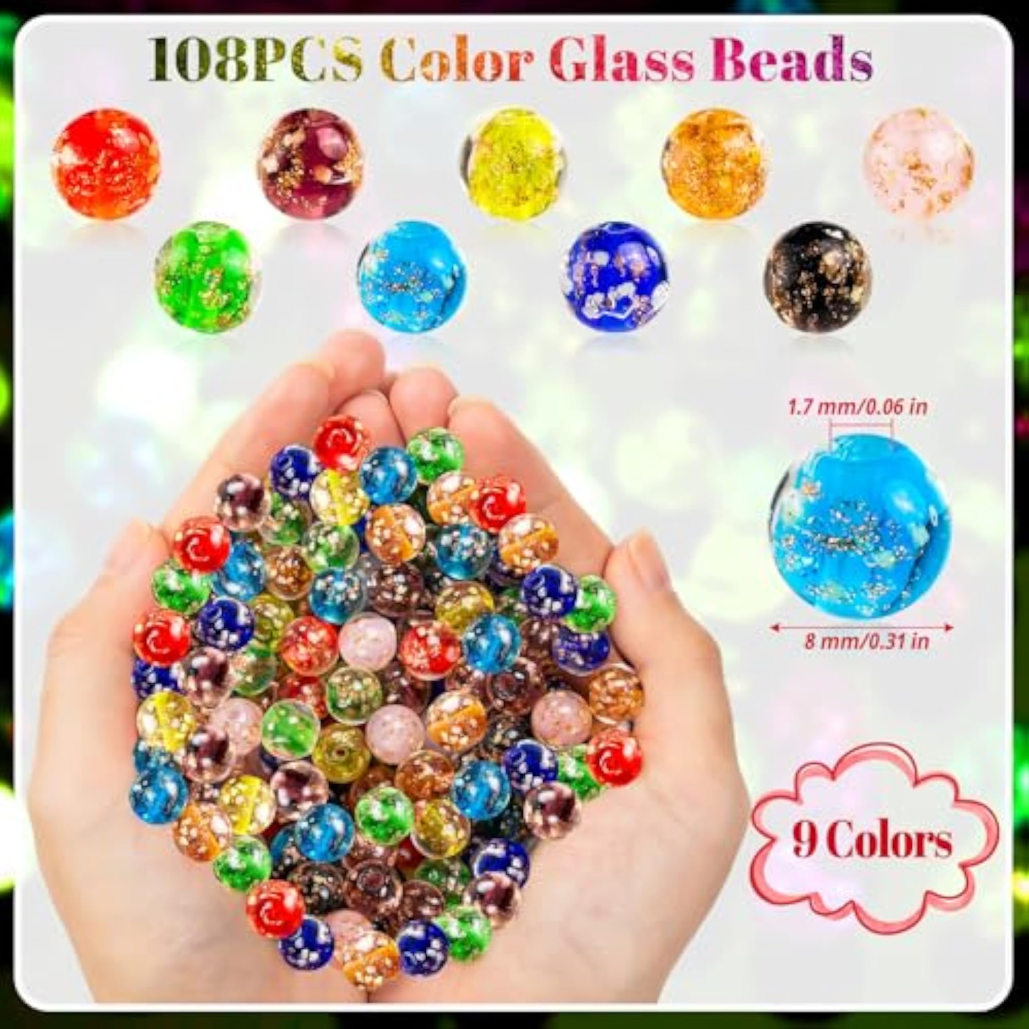 108PCS Luminous Firefly Glass Beads for DIY
