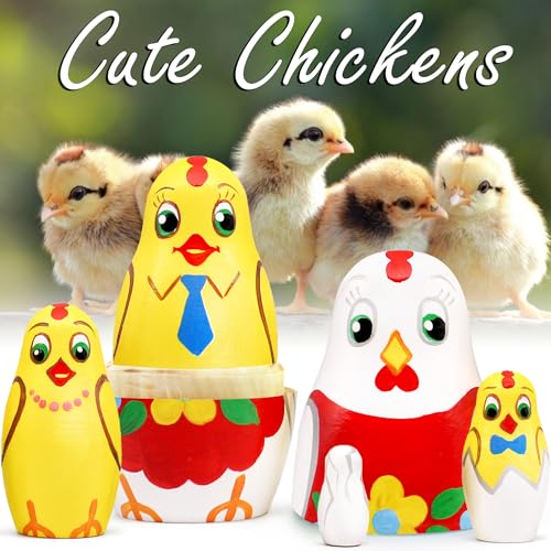 Figurines de poulet russe Matriochka AEVVV 5 pièces en bois