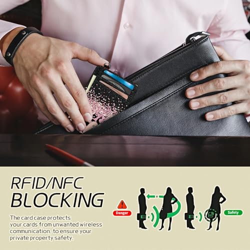 Image of Small Travel Wallets, Pink Glitter Leopard Slim Minimalist Front Pocket Wallet with Wristlet, RFID Blocking PU Leather Credit Card Holder with ID Window Change Purse for Men Women