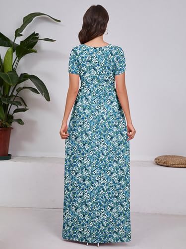 Image of DEARCASE Maxi Dress for Women Short Sleeve Casual Summer Loose Plain Comfy Long Dresses with Pockets