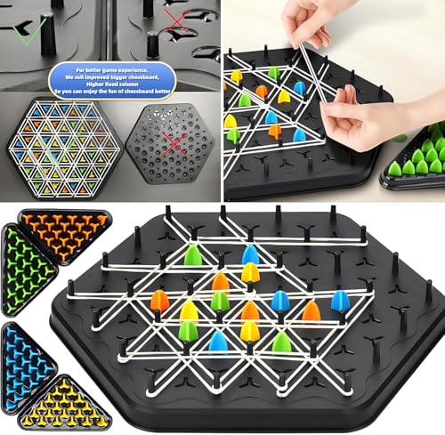 Image of Chain Triangle Chess Triggle Rubber Band Game Strategy Board Game | Interactive Brain Teaser Desktop Puzzle for Kids & Adults | Family Fun Night Party Game for 2 to 4 Players(Triggle Games)