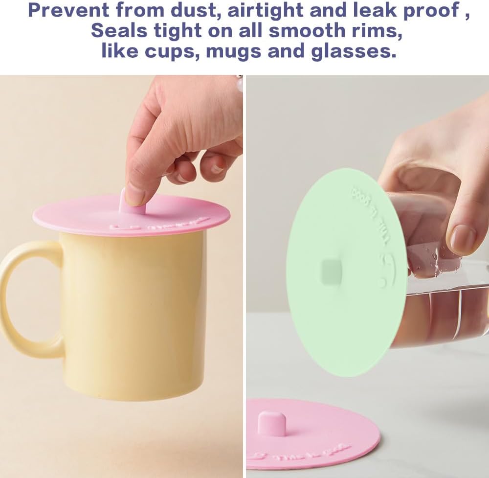 Silicone Cup Covers for Drinks, Reusable Mug Cover Cup Lids, 6 Colors