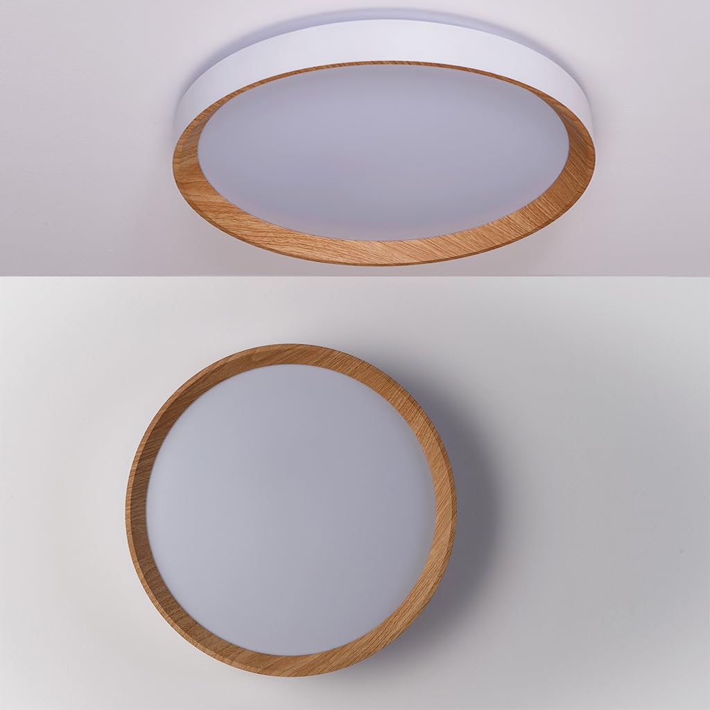 Alpinaluz plafon LED sufitowy Ø48 cm 40W z regulacją barwy światła CCT 3000K 4000K 6000K, biały akrylowy z efektem drewna, nowoczesny i elegancki design do salonu, sypialni i kuchni