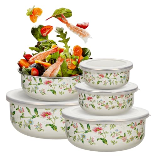 Set de 5 tazones esmaltados con tapas diseño floral miniatura 1