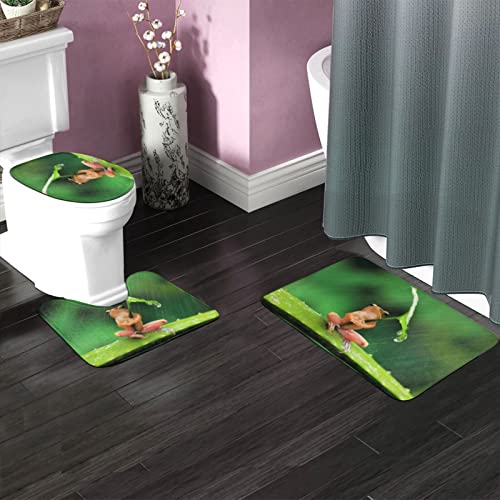 DIRYKILP Frosch mit Blatt Regenschirm 3 Stück Badvorleger Set Badematte + Konturmatte + Toilettendeckelbezug mit rutschfester Klebeunterseite – Bild 3