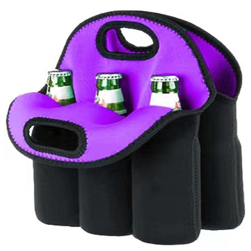 Hosoncovy 6 Bottles Elastic Beer Bottle Carrying Bag Insulated Neoprene Carrier Tote Carry Case Bag for Beer Baby Bottle Cans Drinks (Purple) โ image 1