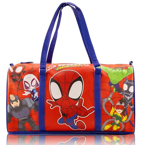 Marvel Spidey and His Amazing Friends Duffle Bag for Kids | Spidey Ghost-Spider & Miles Morales 16 Travel Bag | Overnight Weekender Bag with Shoulder Strap | Ages 3+
