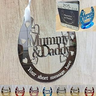 Personalised Wedding Anniversary Gifts Horseshoe Decoration for Mummy & Daddy Auntie & Uncle Grandparents & Parents MORE FAMILY RELATIONS - Good Luck Bridal Horseshoes - 12cm x 13cm
