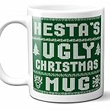 Hesta Name Christmas Gift. Personalized Ugly Christmas Sweater Coffee Mug. Funny Custom Xmas Gift, Stocking Stuffer For Friends, Coworkers And Person Who Has Everything. 11 Ounces.
