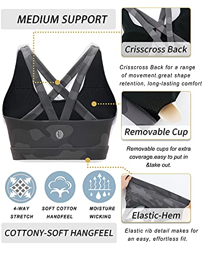 Image of RUNNING GIRL Sports Bras for Women,Padded Strappy Sports Bras Criss-Cross Back Medium Support Sports Bras with Removable Cups