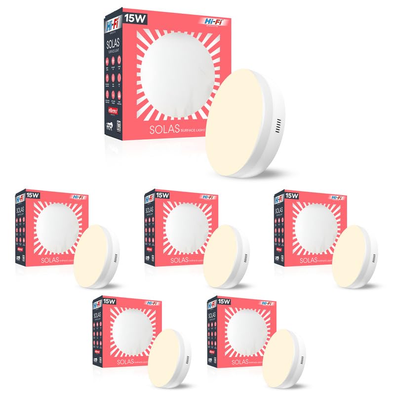 elleys SOLAS 15W Round LED Surface Panel Light for Ceiling | (3000K) Warm White LED Celling Light for Home & office |Tested up to 4KV | Energy Saving white light BIS certified | Made in India (6 Pcs)-image-30