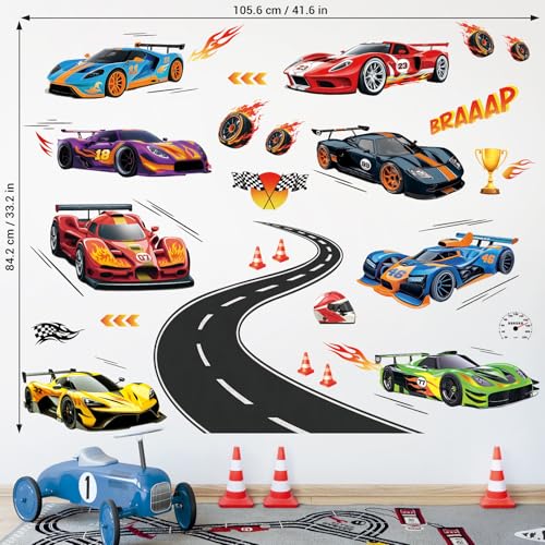DECOWALL レーシングカー 壁 シール 大判 ウォールステッカー キッズルーム・子供部屋・プレイルーム・ベビールームに最適 インテリア 男の子 部屋 装飾 貼り直し可能 壁デカール (SG2-2517) [5]