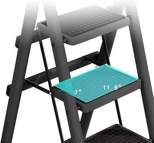 Miniatura 7 de Escalera plegable con plataforma antideslizante, marco de acero portátil para adultos con pedal antideslizante, escalera de acero resistente