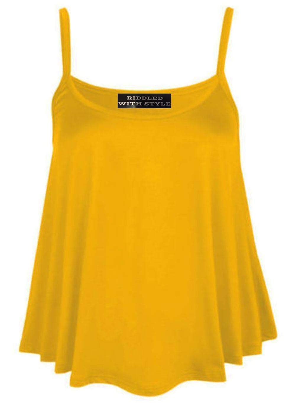 Wickedfashions123 Women's Mustard ’S Plus Size Plain Sleeveless Cami Swing Vest Top Flared Strappy Cami Vest Top Casual Wear Fancy Party Wear Camisole Shirt Top Uk Size 8-28