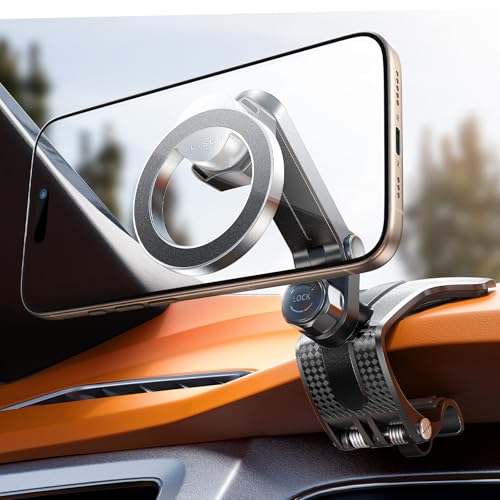360 Degree Rotation Dashboard Car Phone Holder, Clip on Dashboard Cell Phone Holder for Driving Navigation, Magsafe Magnetic Car Mount for Rearview Mirror, MagSafe Dash Mount for iPhone 16 15 14 13 12