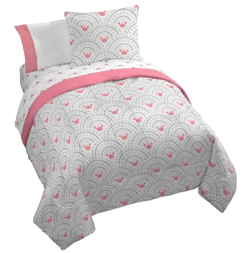Parure de lit 7 pièces Disney Minnie Mouse avec housse de couette et taies d'oreiller, super douce et confortable, motif mandala rose