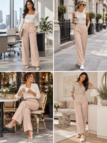 Image of Leriya Fashion Women High Waist Polycotton Formal Trousers | Summer Breathable Wide Leg Pants with Pockets |Casual, Office & Travel Outfits