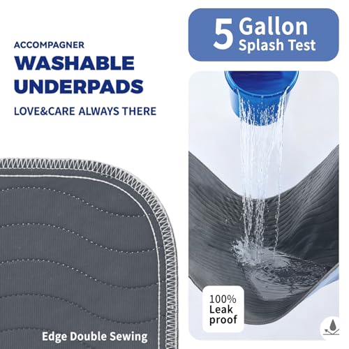 Image of Accompagner Incontinence Bed Pads Washable Waterproof, Ultra-Absorbent Reusable Underpads for Diaper Changing, Nursing, Bedridden, Adults, Seniors, Kids and Dogs (Dark Gray, 24 inchx24 inch(Pack of 4))