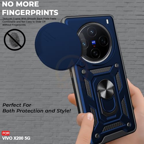 Image of Armor Bumper Back Cover Case for vivo x200 5g Rotating Camera Cover, Ring Holder & Kickstand | Heavy Duty & 360 Degree Protection vivo x200 5g Back Cover (Blue)