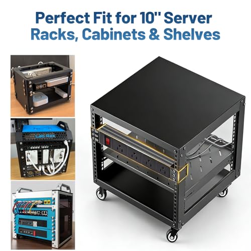 NodeQore 10 inch Rack PDU, 4 tomas traseras, protección contra sobrecarga de 15A y supresor de picos de 1020J, montaje en rack 1U para gabinetes y racks de 10'' mini servidor, cable de 1.83 m miniatura 2