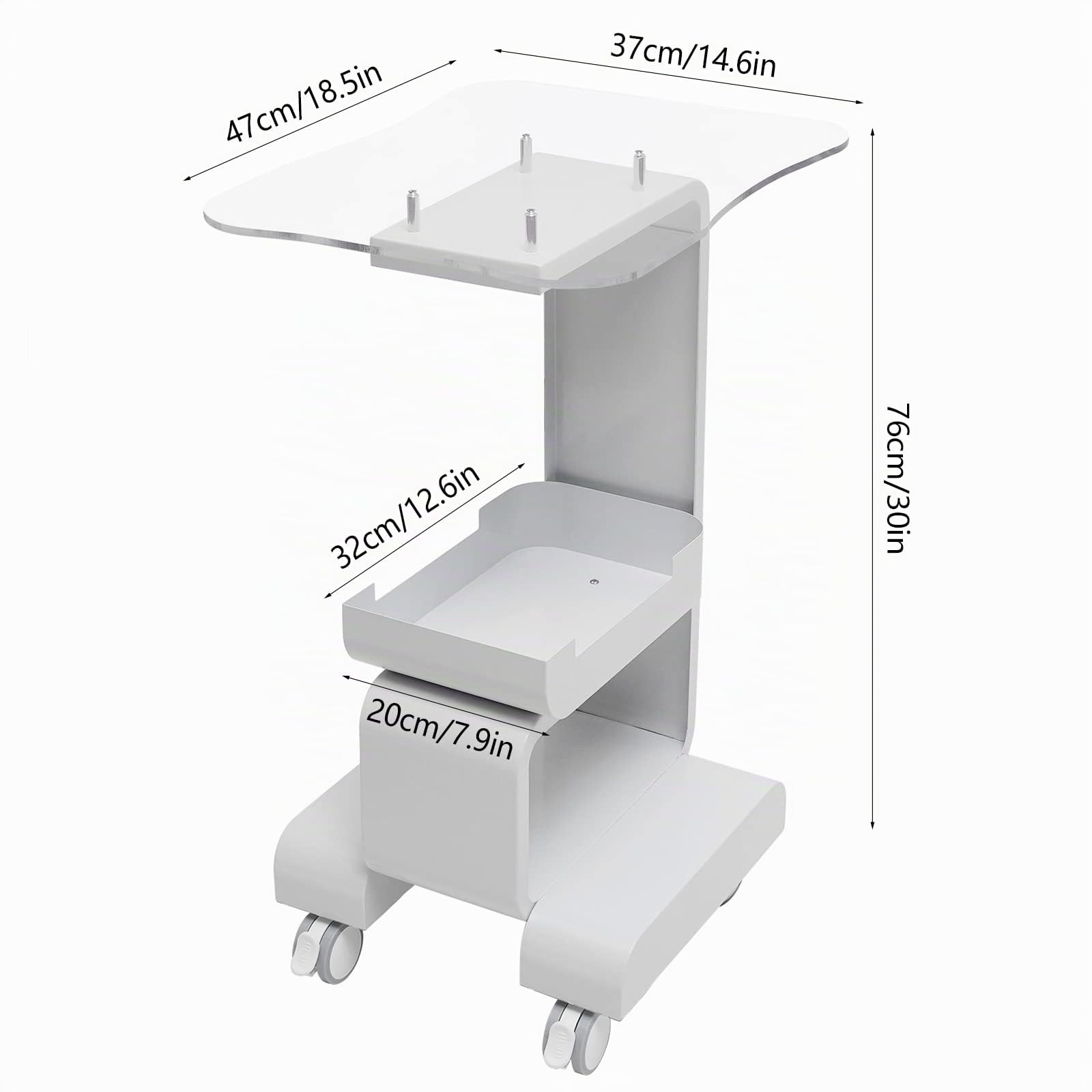 MINRS Salonwagen Kosmetikwagen mit Rollen Beauty Salon Trolley Arbeitswagen Kosmetik Friseur Rollwagen Tragfähigkeit 15kg 47 x 37 x 76 cm für Friseur Beauty Salon SPA,Weiß