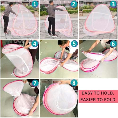 Image of Double Bed Mosquito Net /Machhardani 6.5 x 6.5 Feet with Foldable Steel Frame | Polyester Adults Mosquito Net for Family Sleeping | High Durability, Foldable, Tent Shape Mosquito Net (Pink)