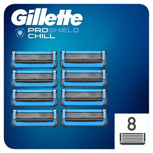Gillette ProShield Chill Recharges de lames de Rasoir pour Homme 8 Unités, avec 5 lames anti-friction pour un rasage de près et durable