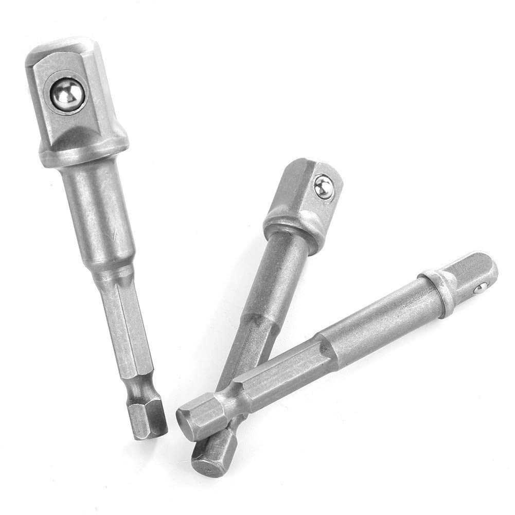 Llave de Vaso para Taladro eléctrico, 3 Piezas de vástago Hexagonal de 1/4" a Adaptador Cuadrado de 1/4" 3/8" 1/2" para Llave de Vaso para Taladro eléctrico