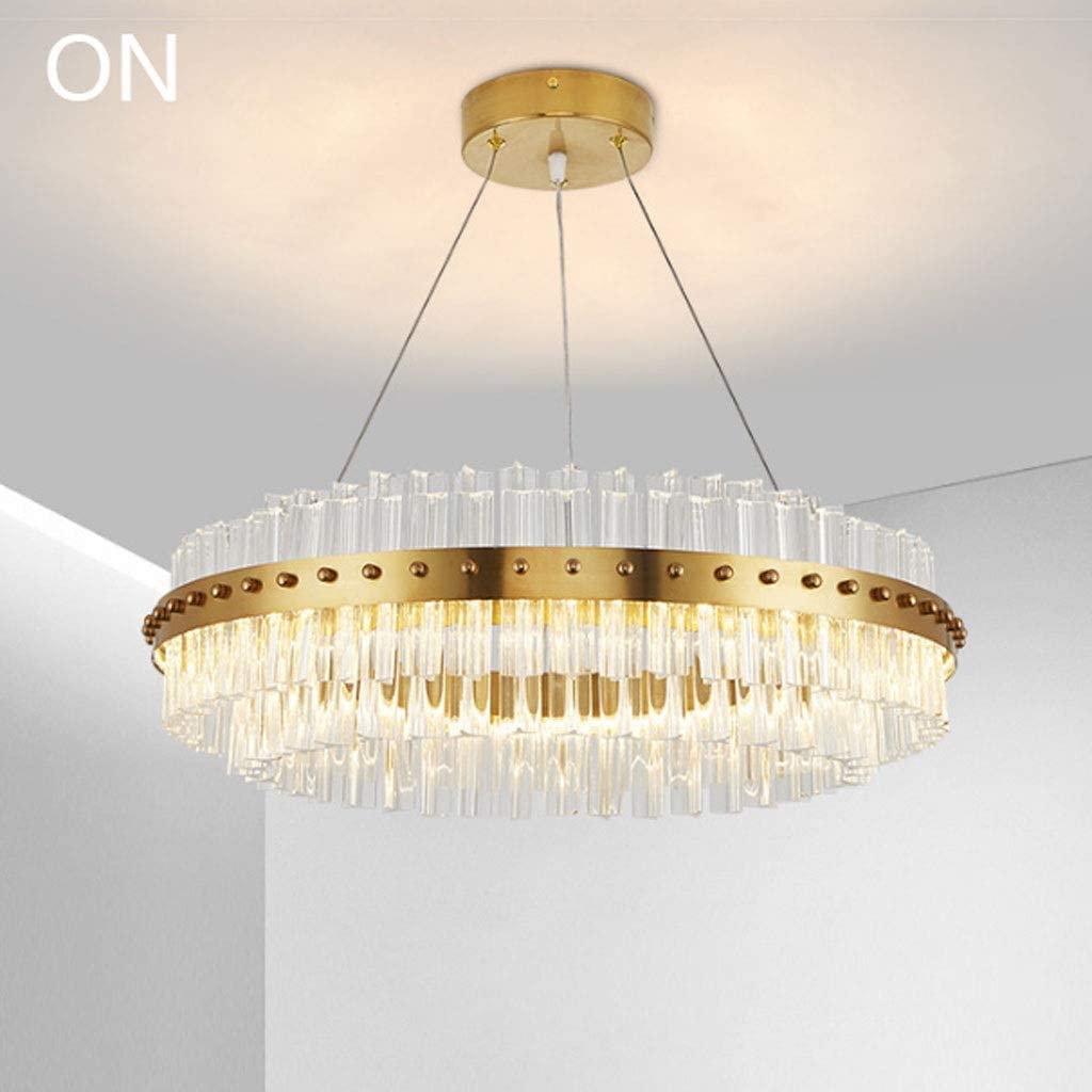 Lampa wisząca LED kristallen kroonluchter, dimbare moderne minimalistische ronde lampenkap hanglamp lijn lengte 1,2 m verstelbaar, woondecoratie, goud Jasny