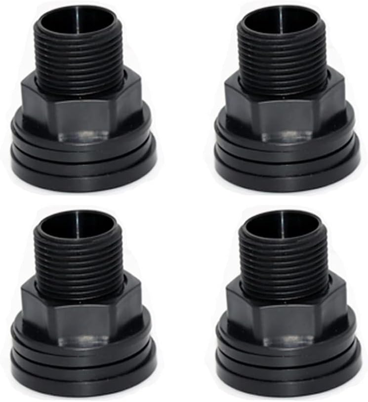 PVC Bulkhead Fitting Double Threaded Bulkhead Water Tank Connector for Rain Barrels, Aquariums, Water Tanks, Tubs, Pools, Spigot, Black, 3/4 Inch Male 1/2 Inch Female (4 Pieces)